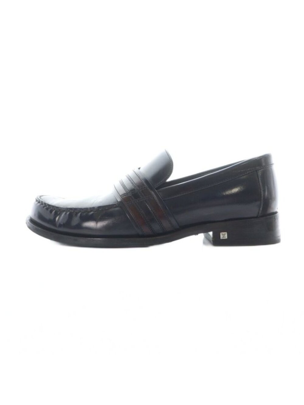 Louis Vuitton Loafers Leather Logo 5.5 Black MQ OH - Picture 3 of 10